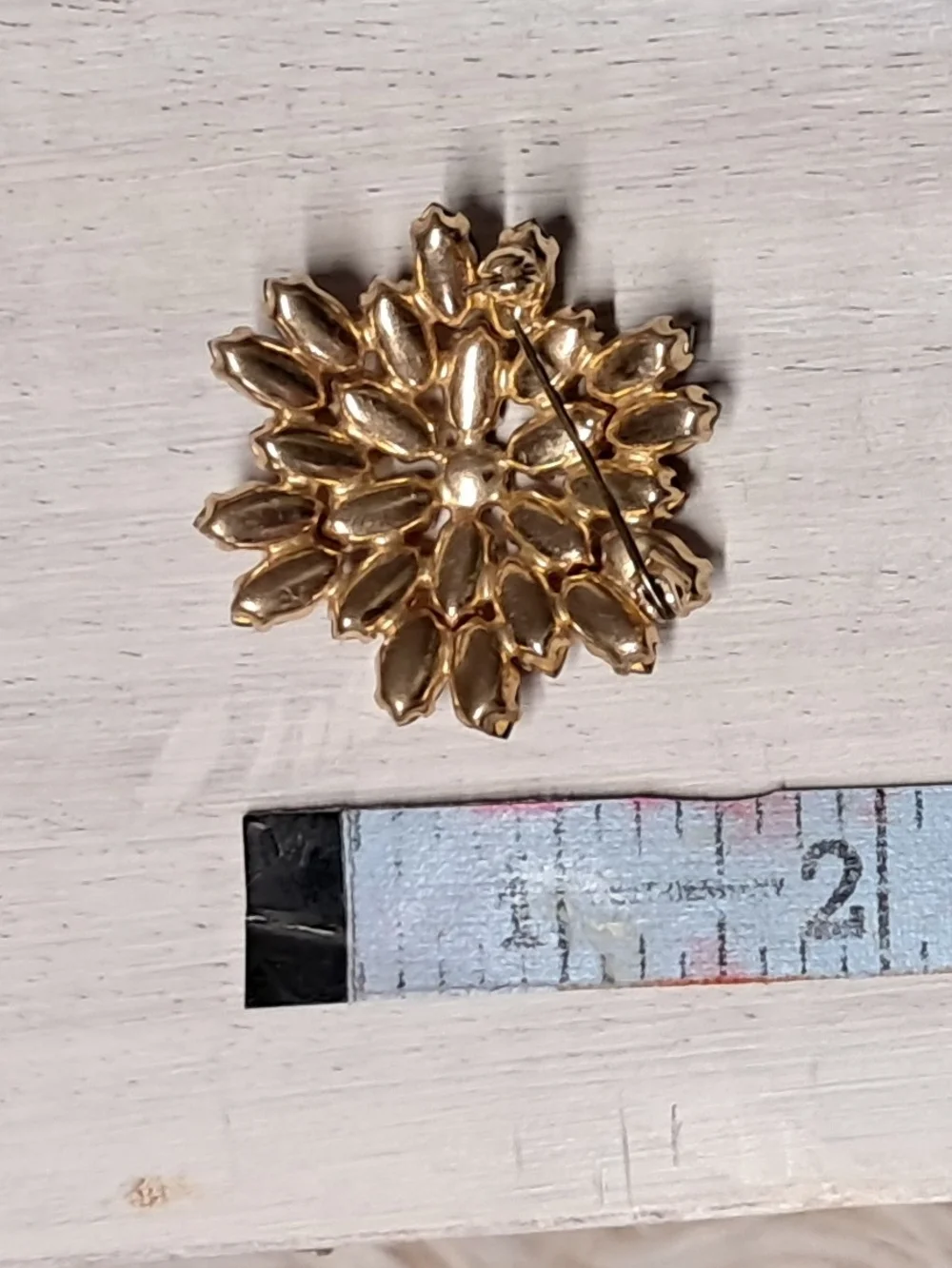 Vintage Gold-Tone Amber Crystal Floral Brooch